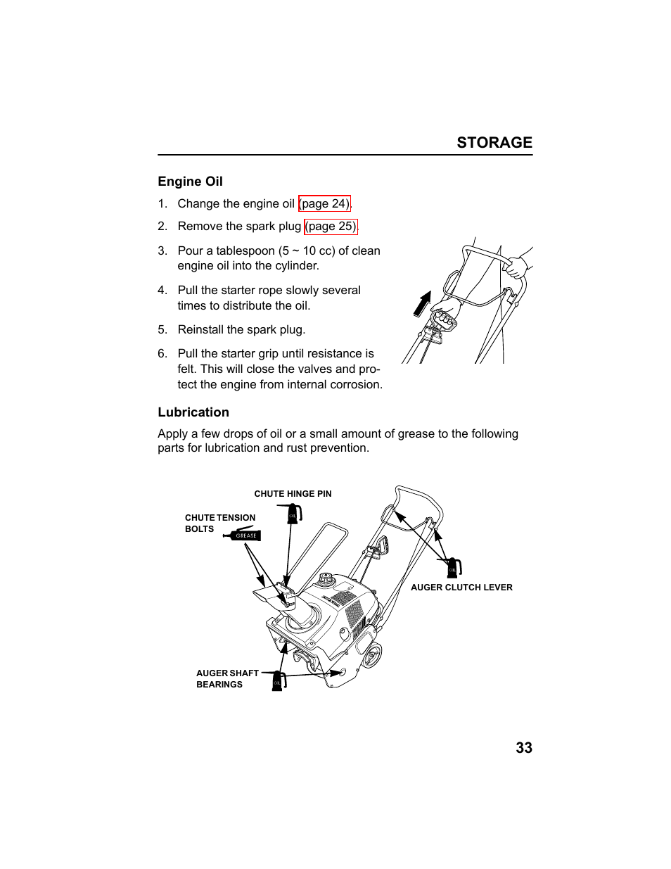 Engine oil, Lubrication | HONDA HS520AS User Manual | Page 35 / 62