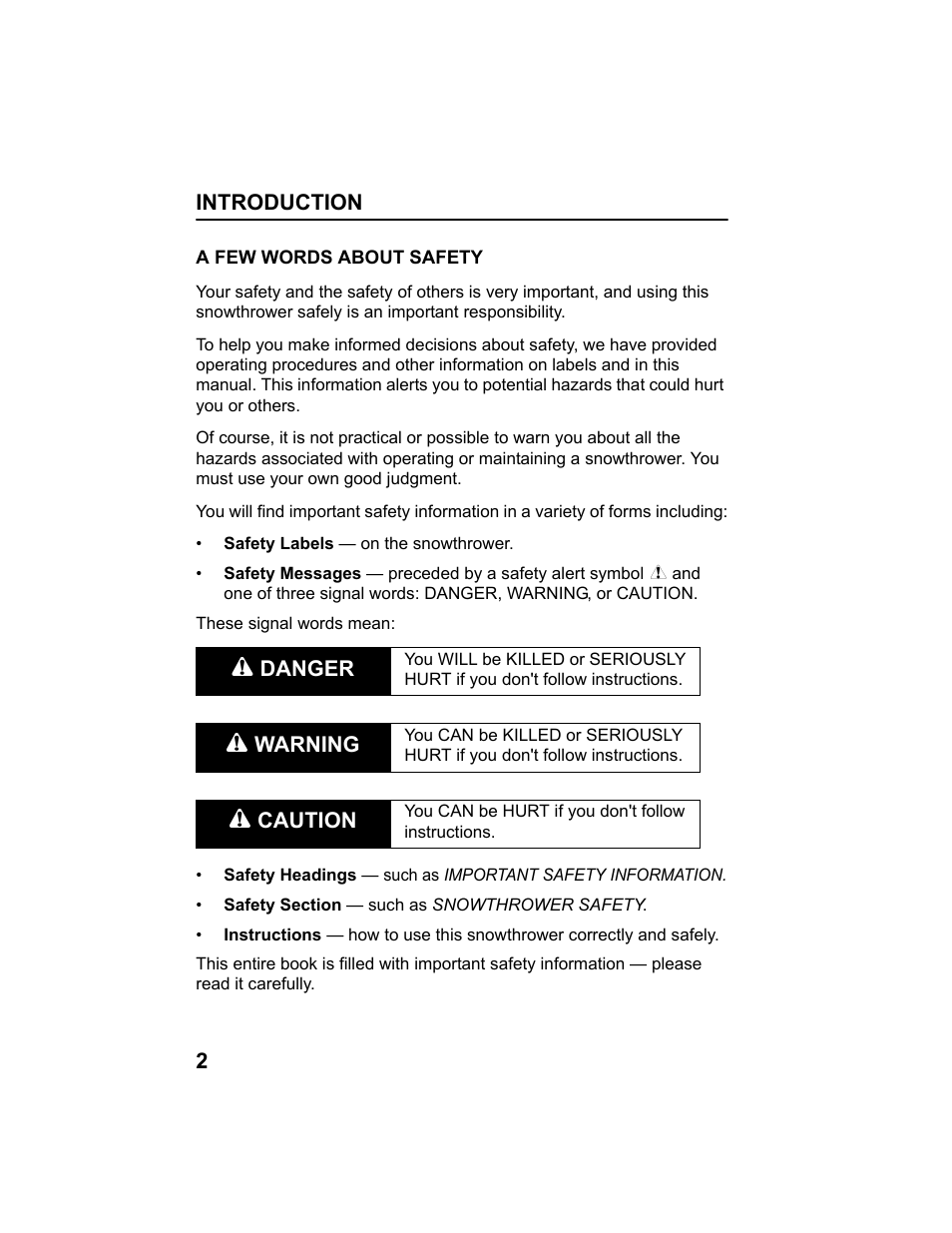 A few words about safety | HONDA HS520AS User Manual | Page 4 / 62