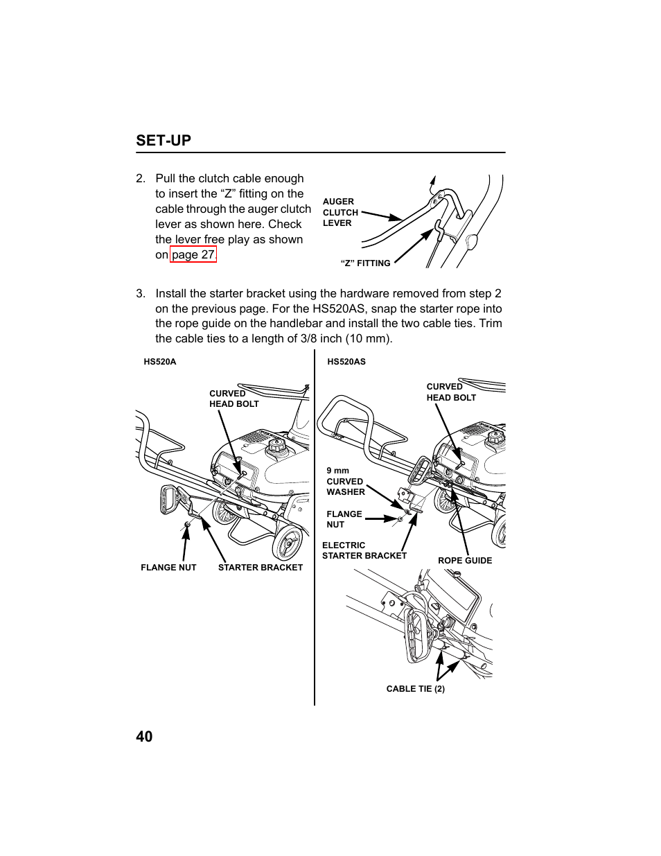 Set-up 40 | HONDA HS520AS User Manual | Page 42 / 62