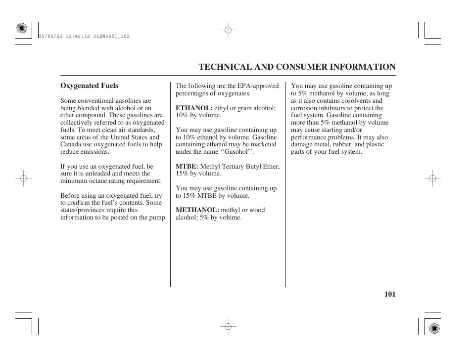 Oxygenated fuels | HONDA Outboard Motor BF115A User Manual | Page 103 / 130