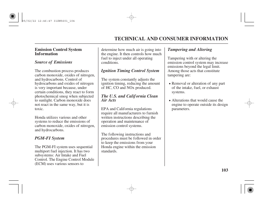 Emission control system information | HONDA Outboard Motor BF115A User Manual | Page 105 / 130