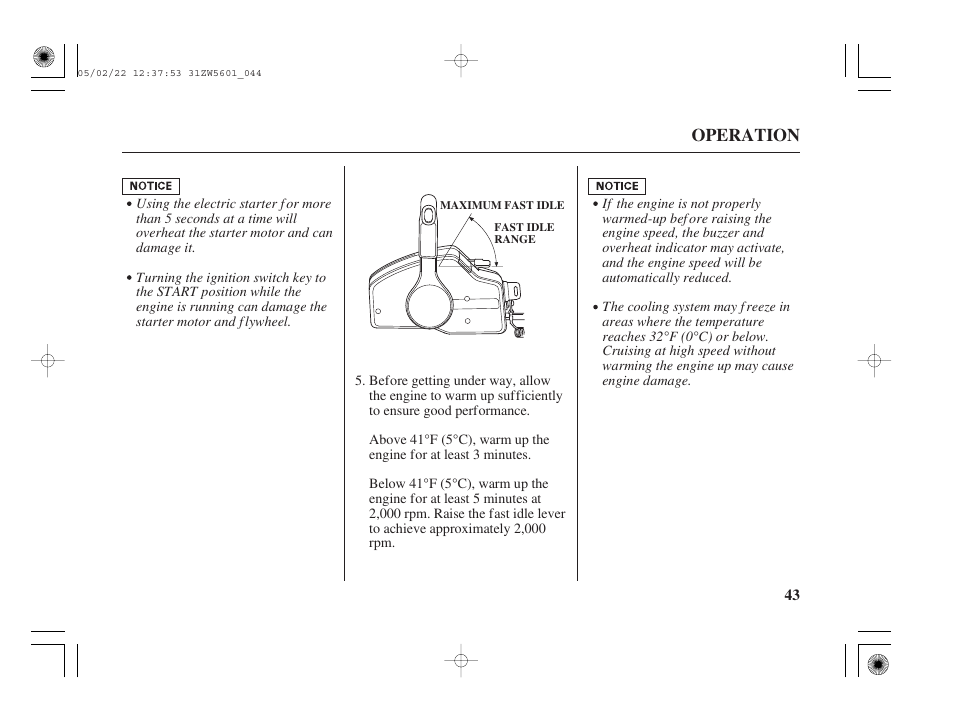 Operation | HONDA Outboard Motor BF115A User Manual | Page 45 / 130