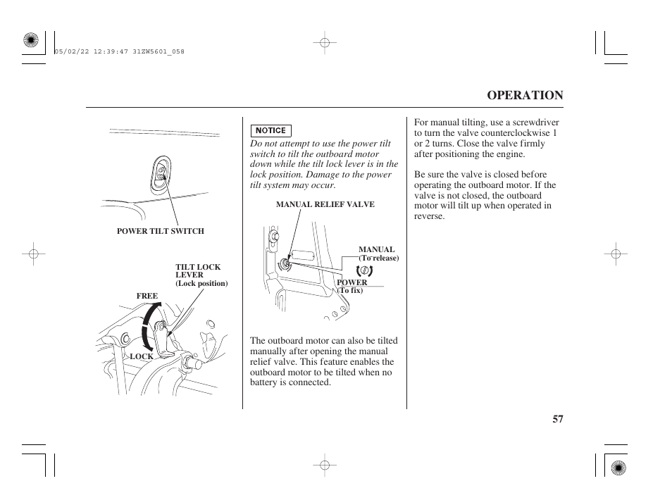 Operation | HONDA Outboard Motor BF115A User Manual | Page 59 / 130