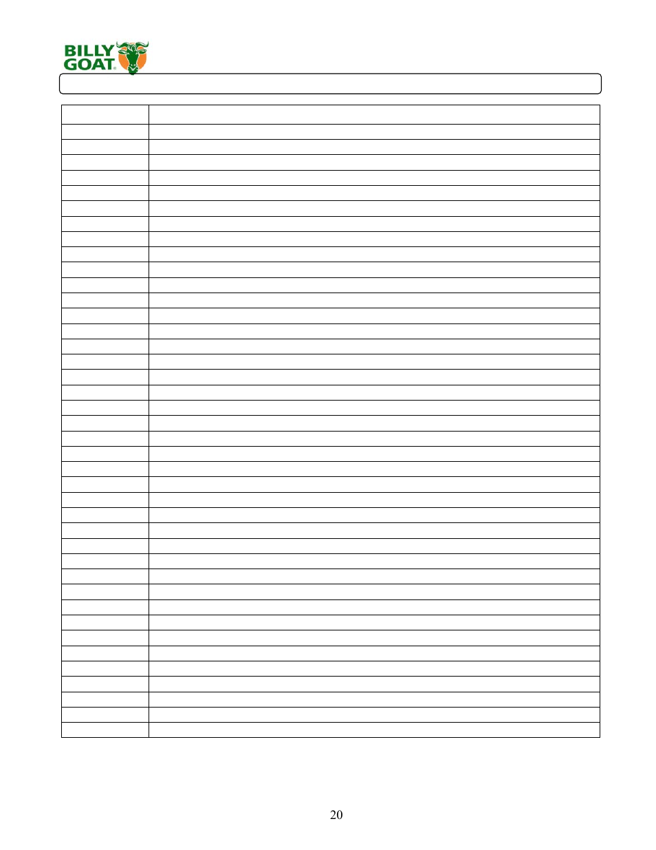 Billy Goat PR550 User Manual | Page 20 / 20