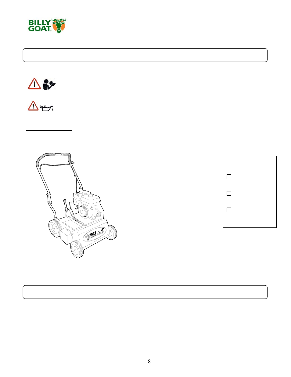 Parts bag & literature assy | Billy Goat PR550 User Manual | Page 8 / 20