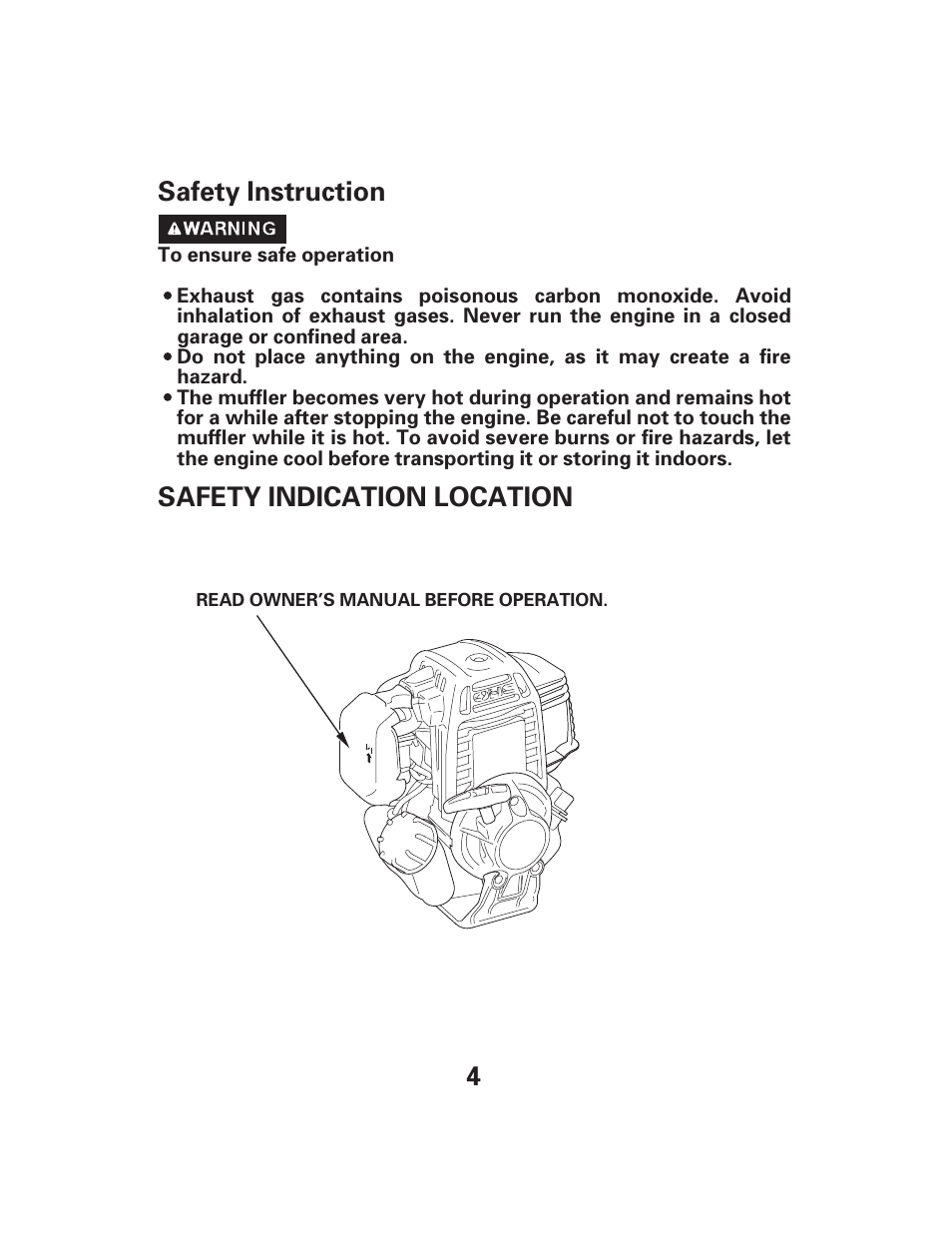 4safety instruction safety indication location | HONDA GX25 User Manual | Page 4 / 33