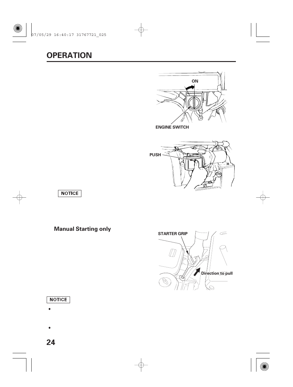 24 operation | HONDA SNOWBLOWER HS724 User Manual | Page 26 / 80