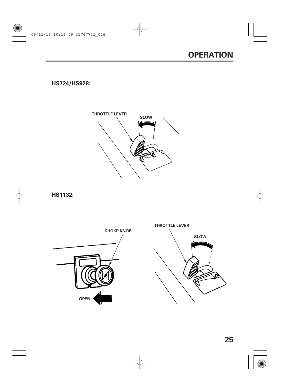 25 operation | HONDA SNOWBLOWER HS724 User Manual | Page 27 / 80