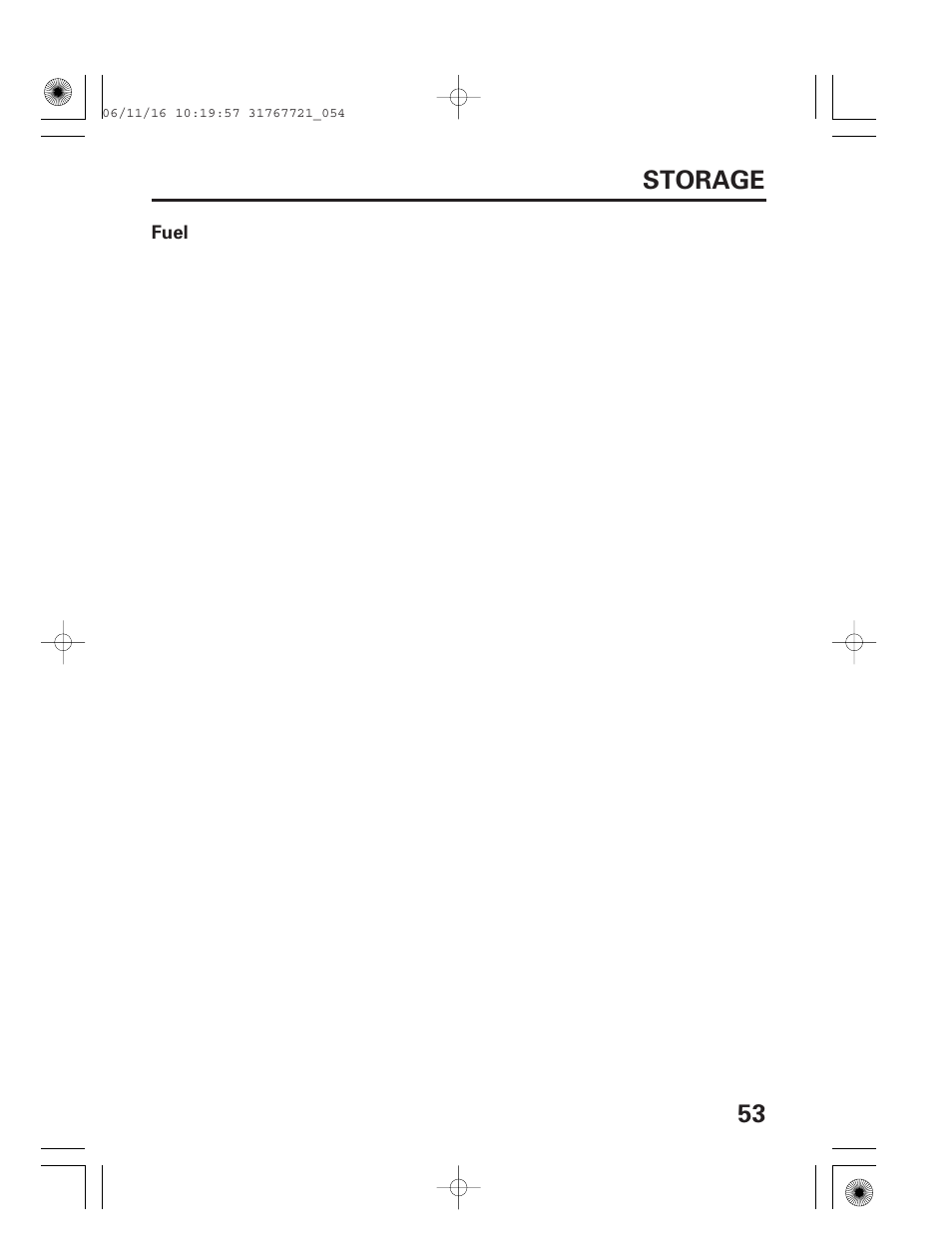 Fuel, 53 storage | HONDA SNOWBLOWER HS724 User Manual | Page 55 / 80