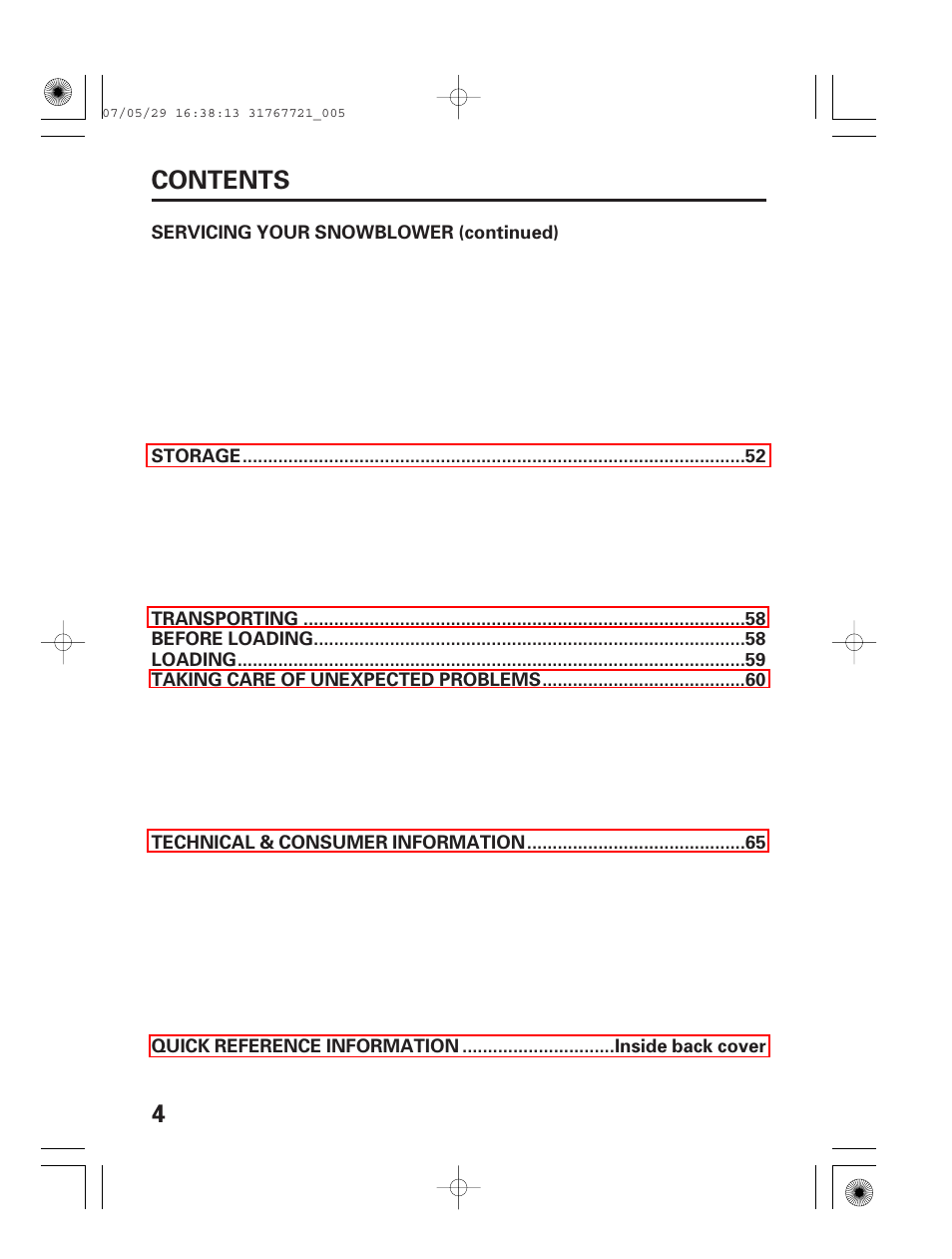 4contents | HONDA SNOWBLOWER HS724 User Manual | Page 6 / 80