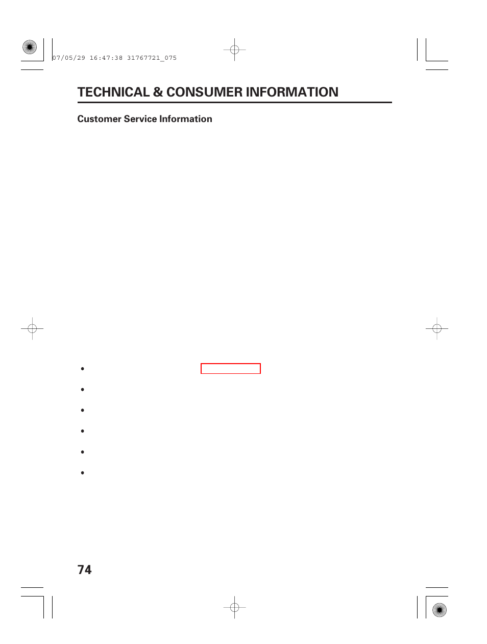 Customer service information, 74 technical & consumer information | HONDA SNOWBLOWER HS724 User Manual | Page 76 / 80