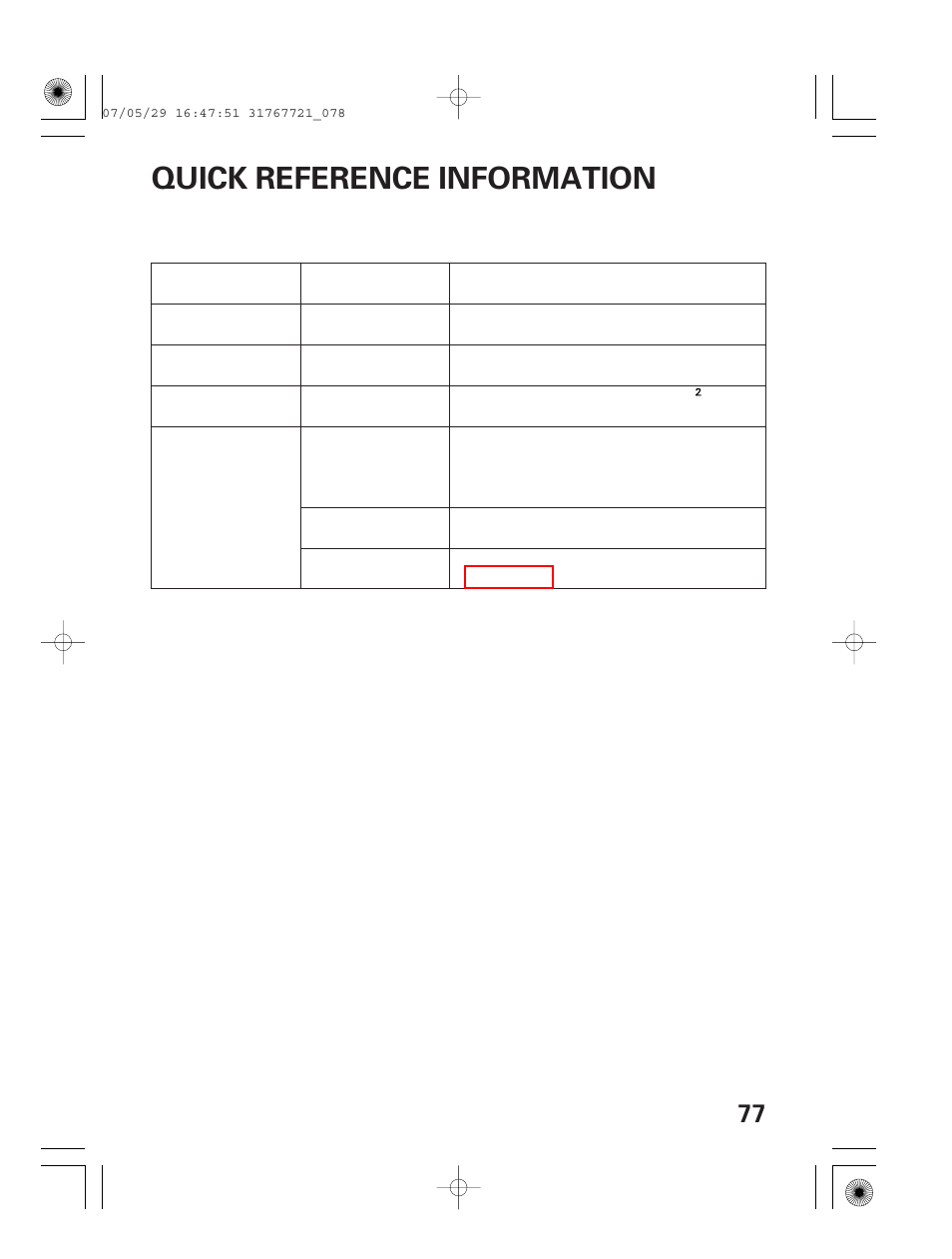 Quick reference information, Inside back cover | HONDA SNOWBLOWER HS724 User Manual | Page 79 / 80