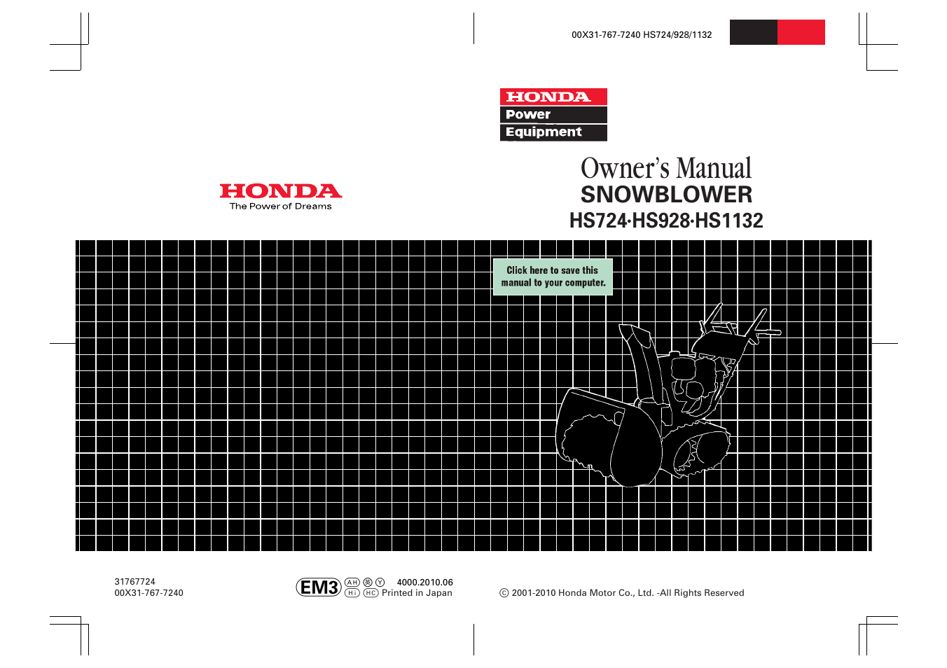 HONDA HS928 User Manual | 80 pages
