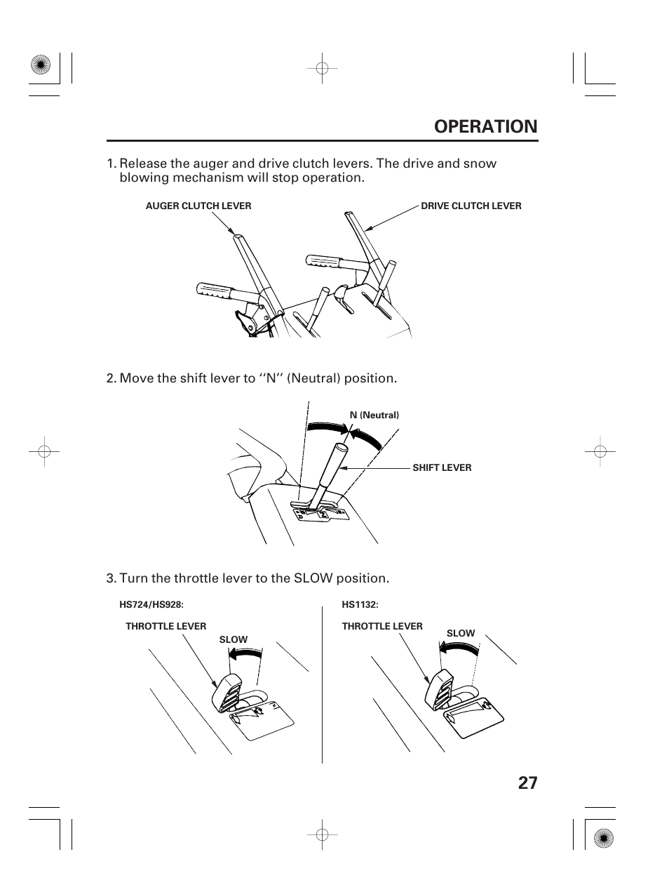 27 operation | HONDA HS928 User Manual | Page 29 / 80