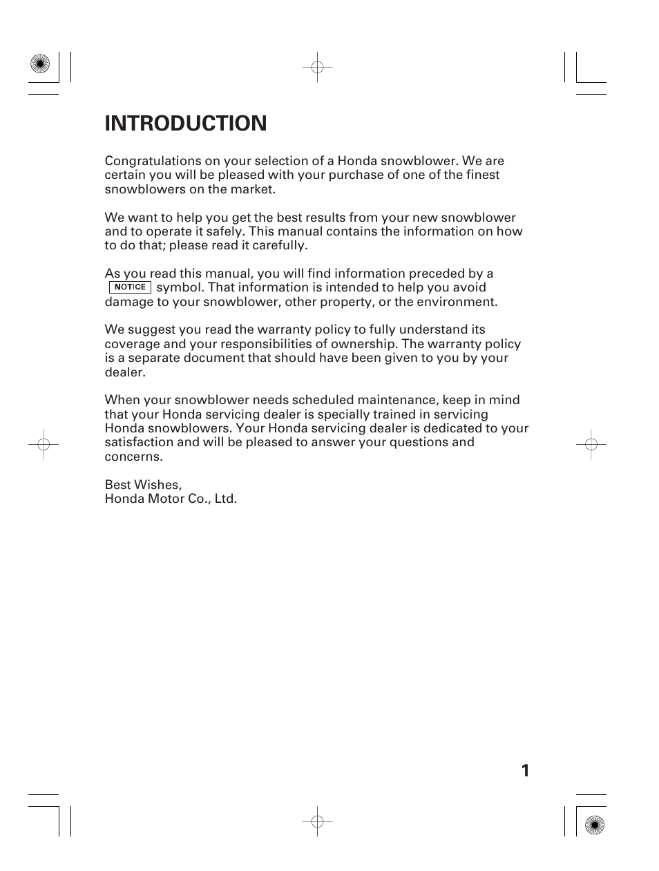 Introduction | HONDA HS928 User Manual | Page 3 / 80