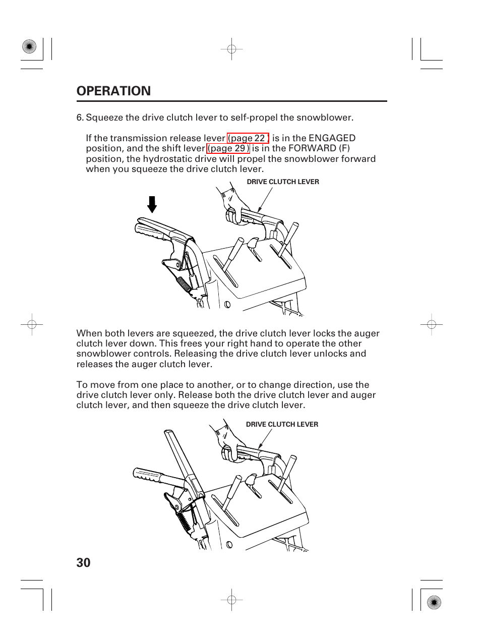 30 operation | HONDA HS928 User Manual | Page 32 / 80