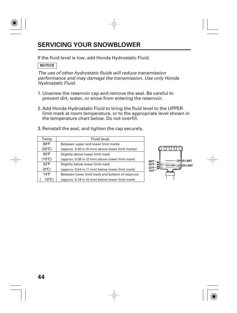 44 servicing your snowblower | HONDA HS928 User Manual | Page 46 / 80