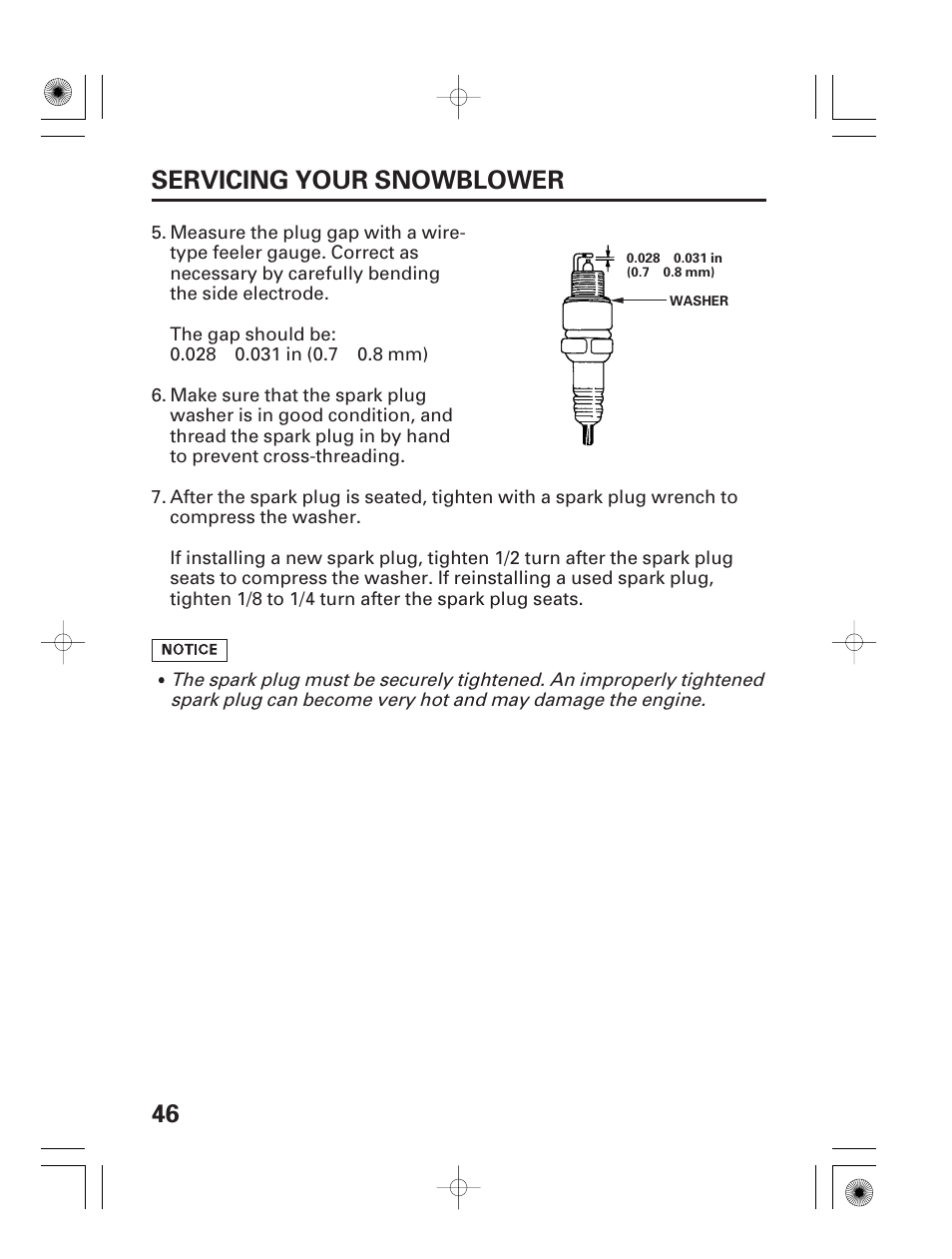 46 servicing your snowblower | HONDA HS928 User Manual | Page 48 / 80