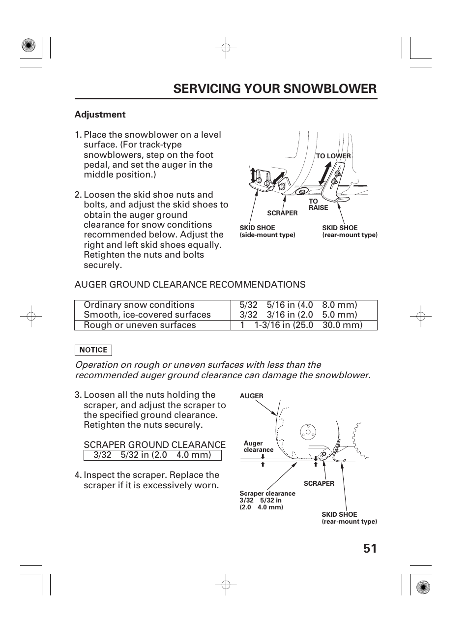 51 servicing your snowblower | HONDA HS928 User Manual | Page 53 / 80