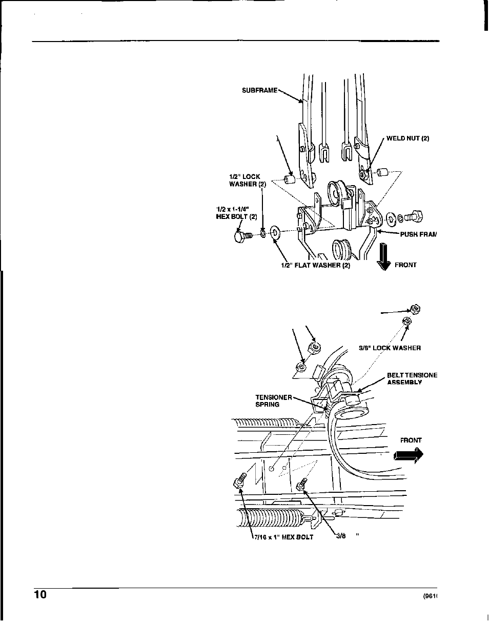 Install push frame to subframe, Install pto clutch assembly | HONDA SB 2040 User Manual | Page 11 / 48