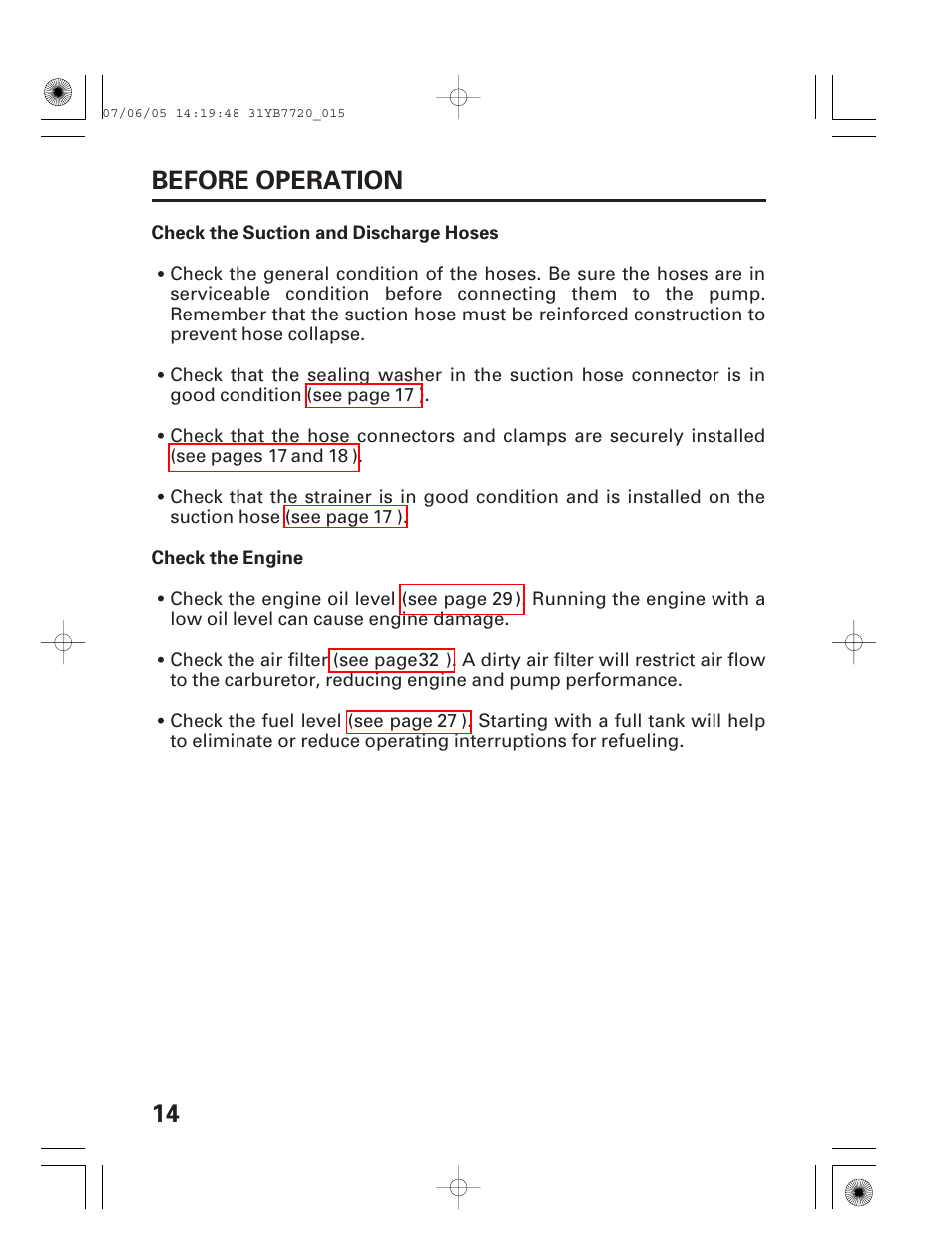 14 before operation | HONDA WH15X User Manual | Page 16 / 64