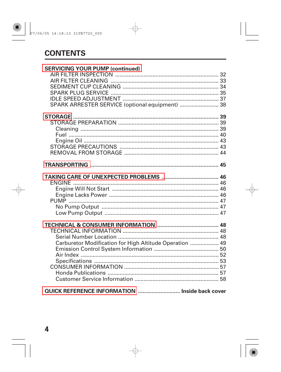 4contents | HONDA WH15X User Manual | Page 6 / 64