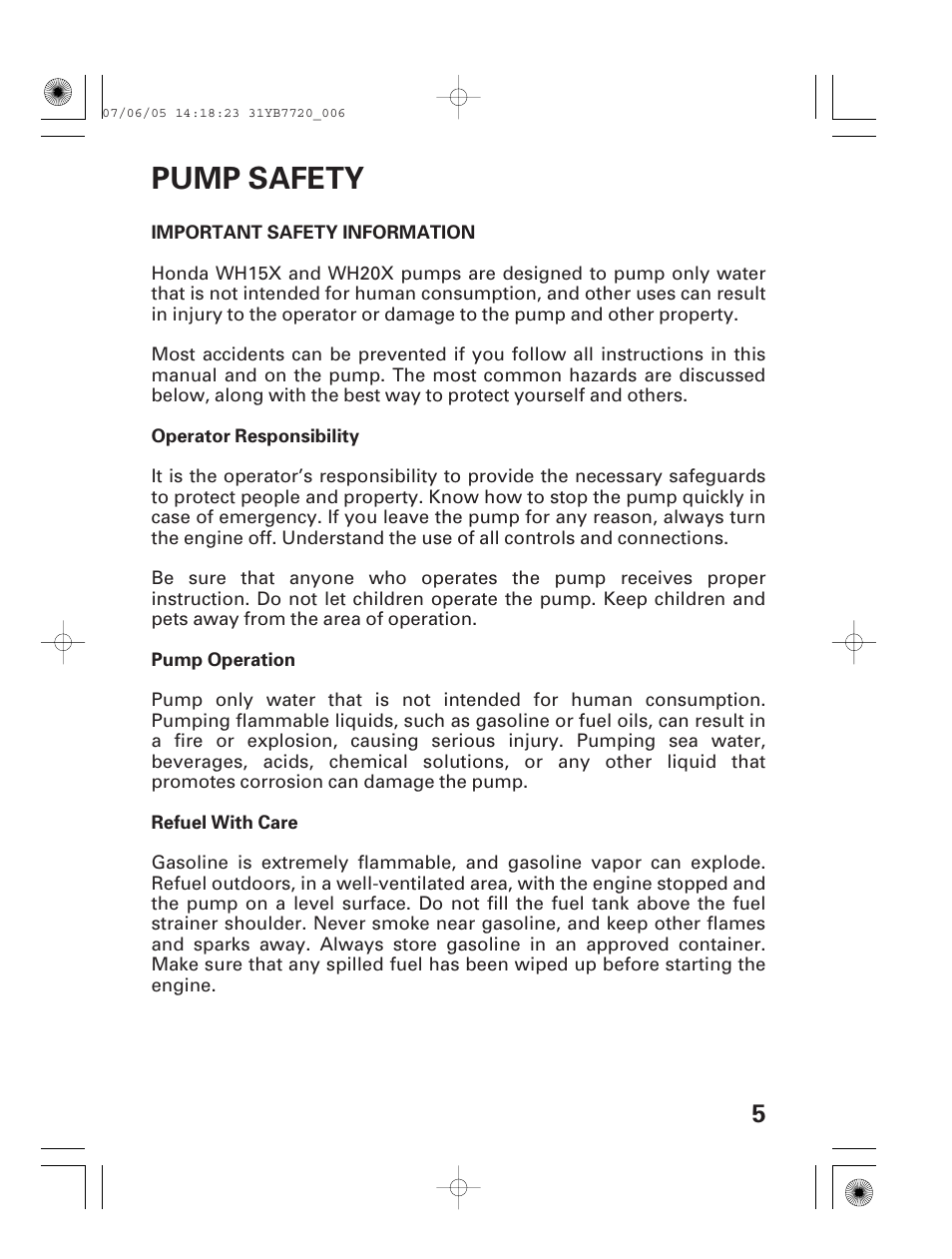 Pump safety, Important safety information | HONDA WH15X User Manual | Page 7 / 64