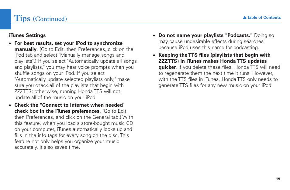 Tips | HONDA Music Link for Ridgeline User Manual | Page 19 / 21