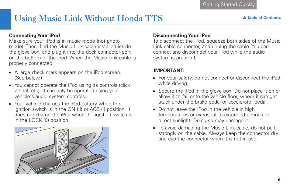Using music link without honda tts, Using music link without honda tts* section | HONDA Music Link for Ridgeline User Manual | Page 6 / 21