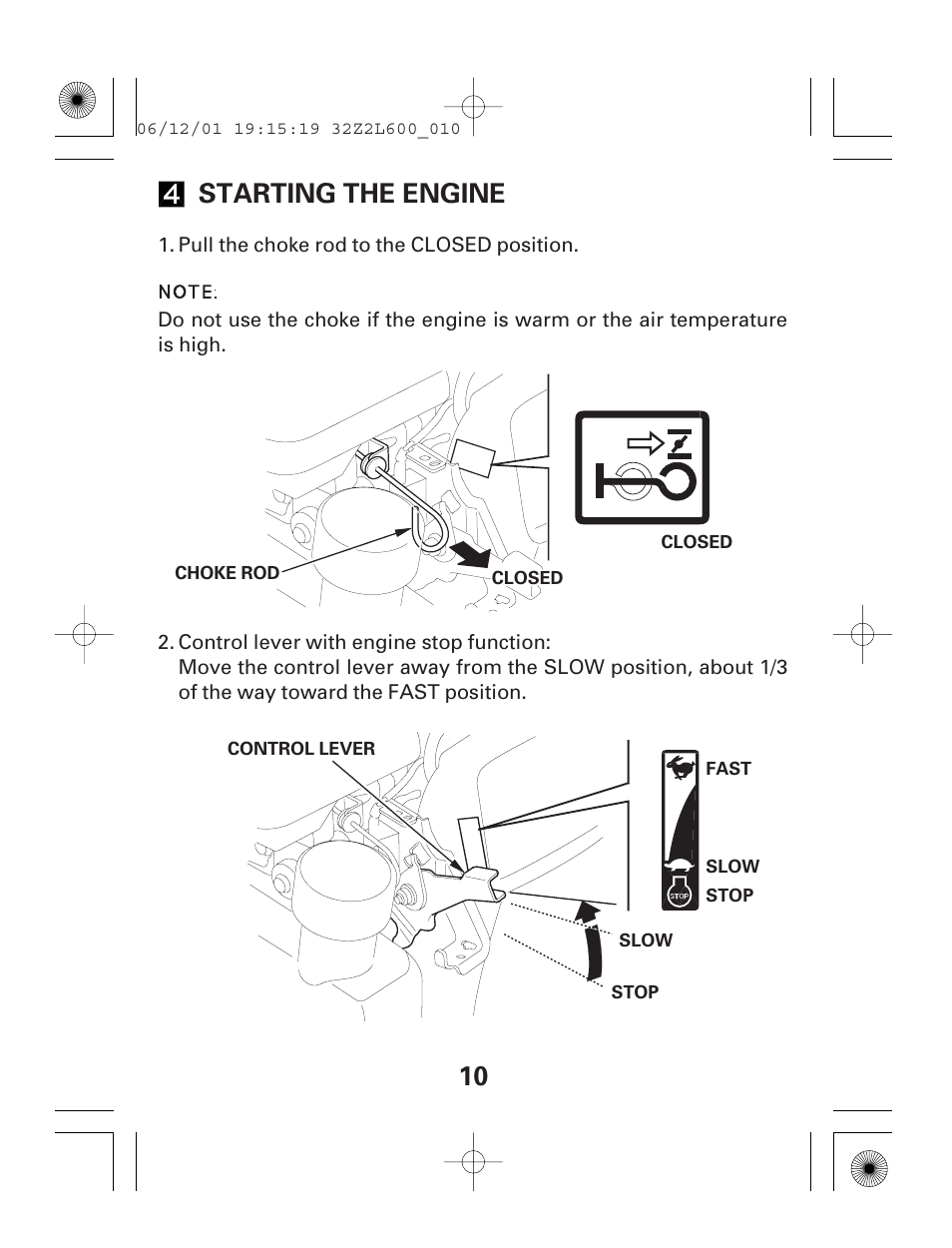 10 starting the engine | HONDA GC135E GC160E User Manual | Page 10 / 32