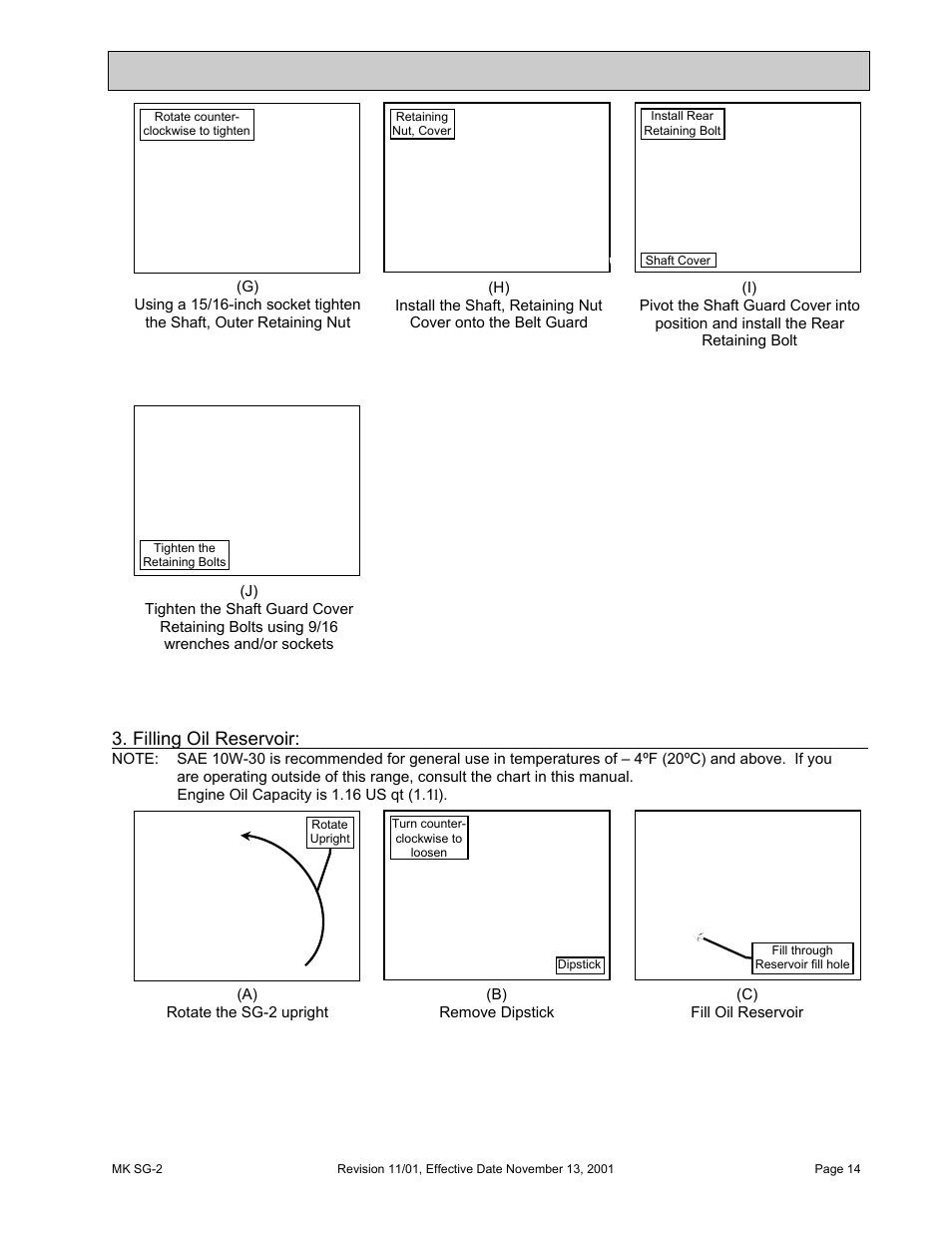 Unpacking, transport and assembly, Filling oil reservoir | HONDA MK SG-2 User Manual | Page 14 / 53