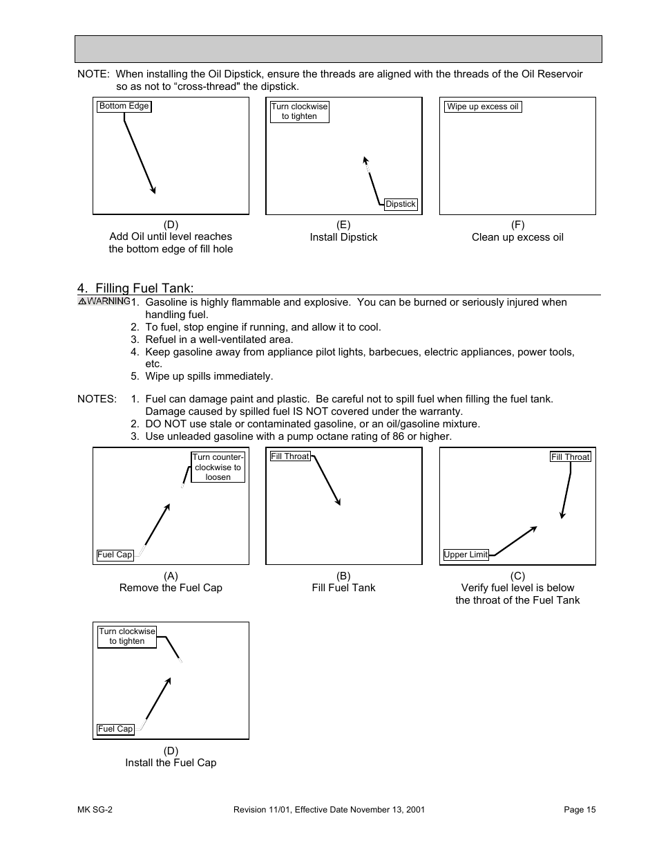 Unpacking, transport and assembly, Filling fuel tank | HONDA MK SG-2 User Manual | Page 15 / 53