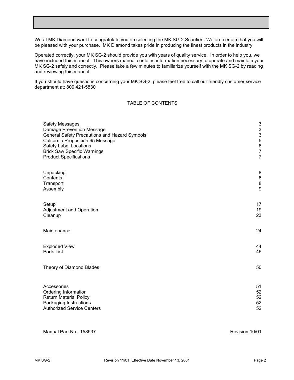 Introduction and table of contents | HONDA MK SG-2 User Manual | Page 2 / 53