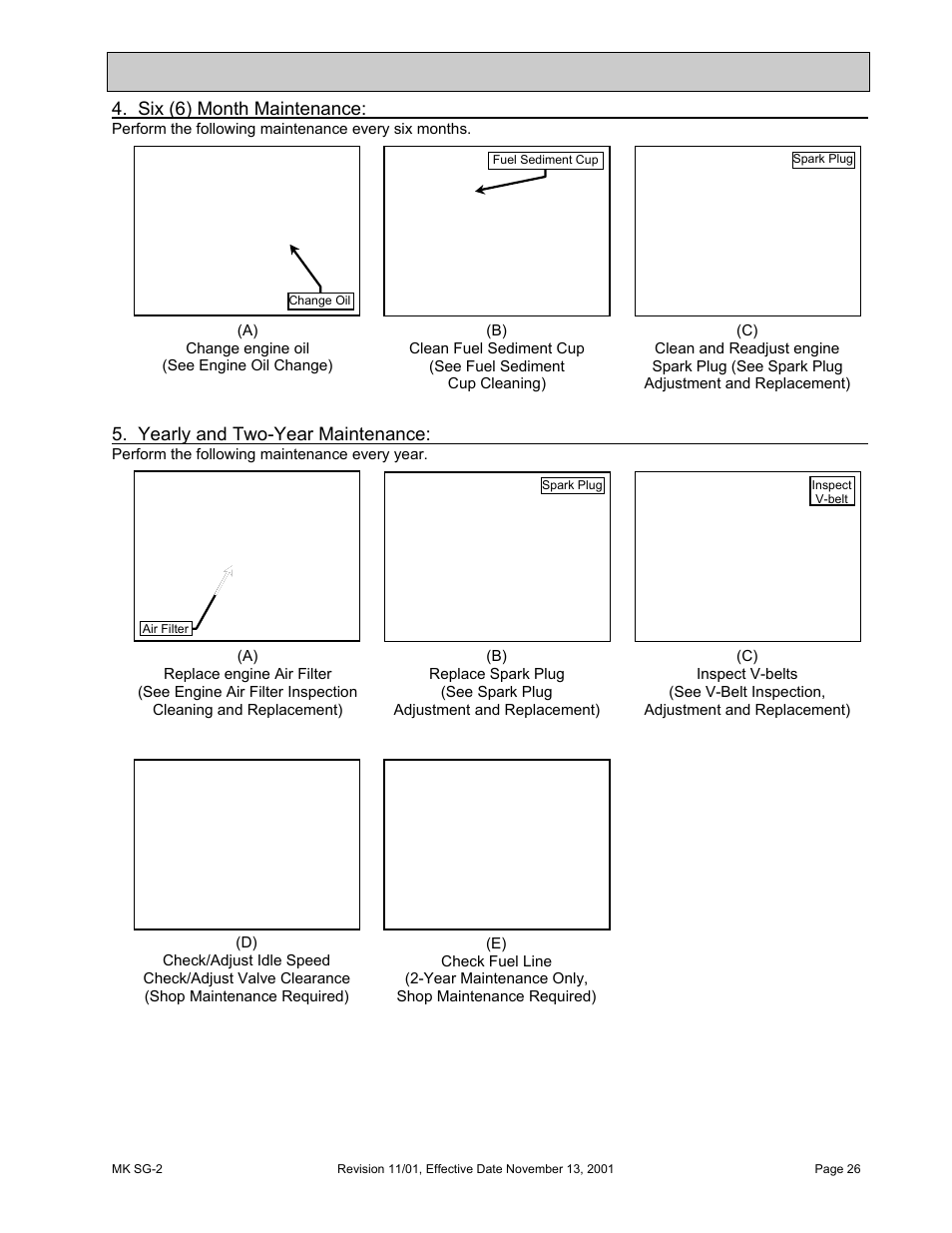 Six (6) month maintenance, Yearly and two-year maintenance, Maintenance and troubleshooting | HONDA MK SG-2 User Manual | Page 26 / 53