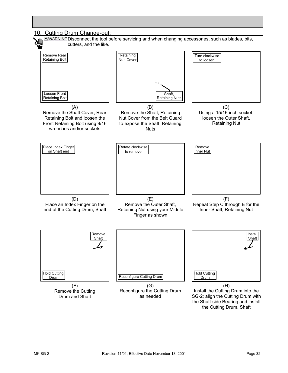 Cutting drum change-out, Maintenance and troubleshooting | HONDA MK SG-2 User Manual | Page 32 / 53