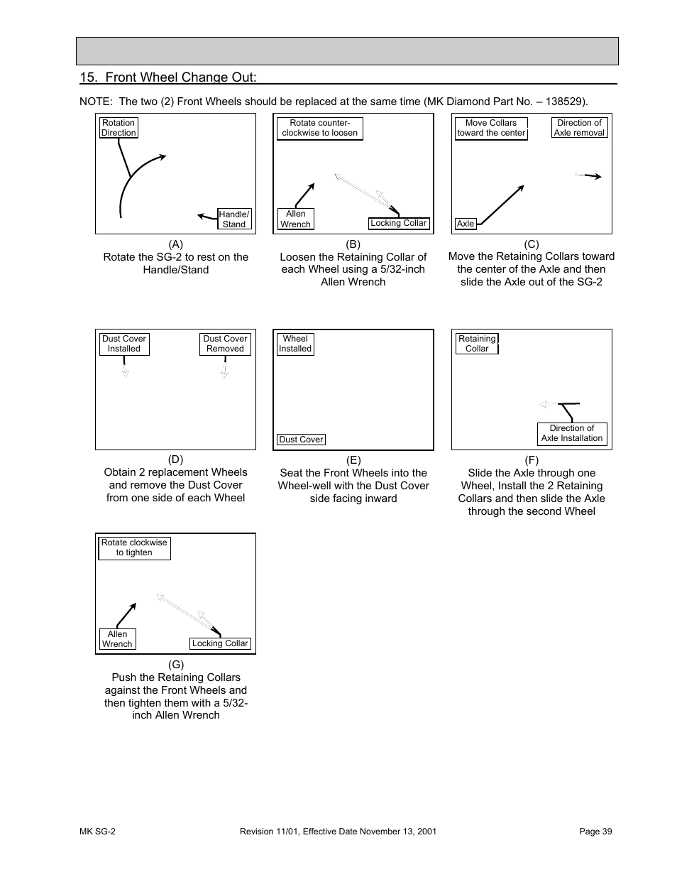 Front wheel change out, Maintenance and troubleshooting | HONDA MK SG-2 User Manual | Page 39 / 53
