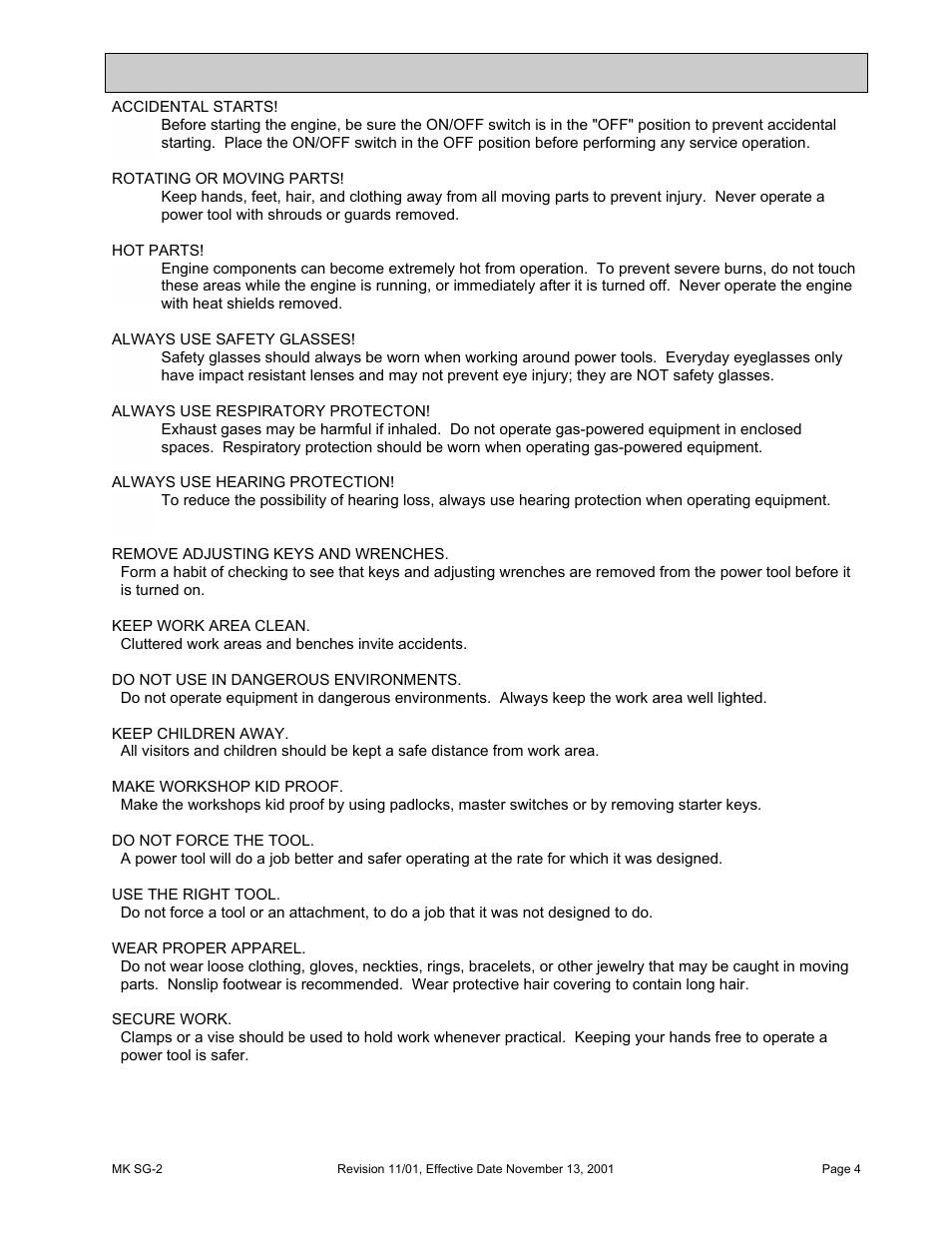 Safety | HONDA MK SG-2 User Manual | Page 4 / 53