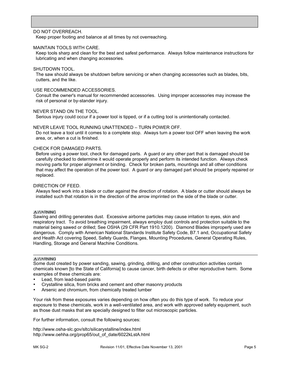 California proposition 65 message, Safety | HONDA MK SG-2 User Manual | Page 5 / 53