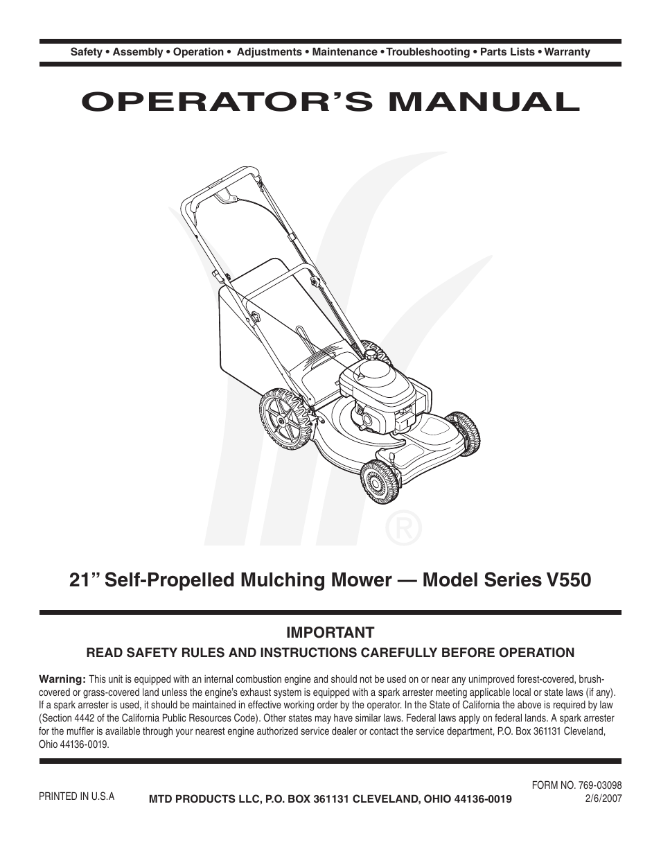 HONDA V550 User Manual | 16 pages