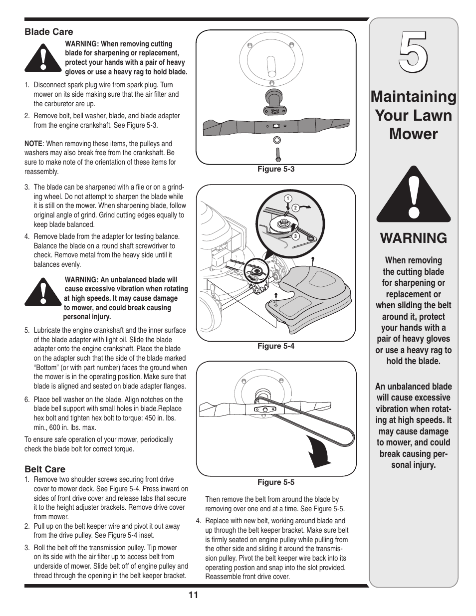 Maintaining your lawn mower, Warning | HONDA V550 User Manual | Page 11 / 16