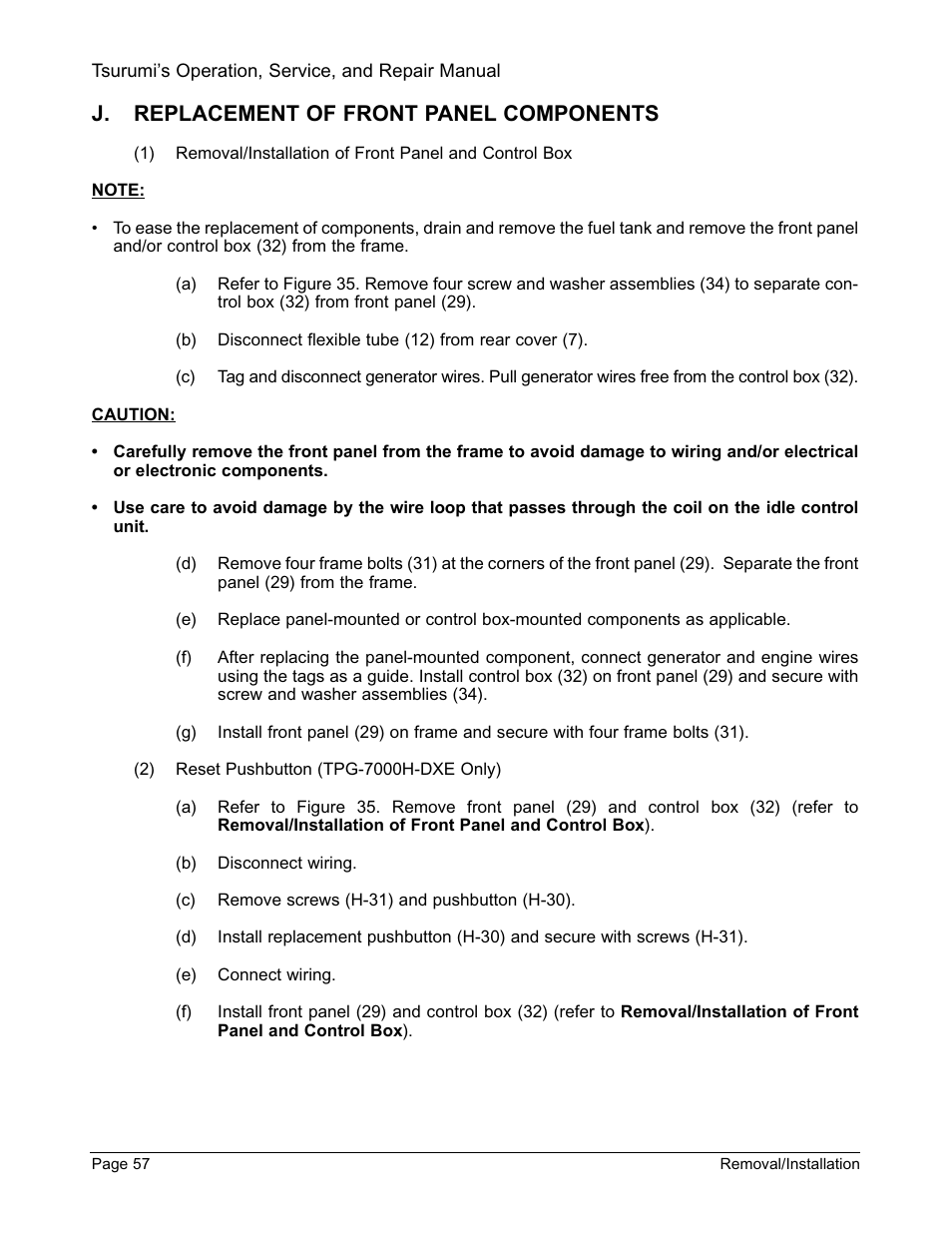 J. replacement of front panel components | Tsurumi TPG-2900H-DX User Manual | Page 60 / 92