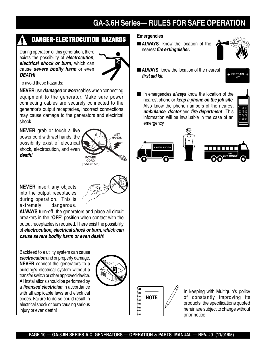 Ga-3.6h series— rules for safe operation | Multiquip GA3.6H Series User Manual | Page 10 / 86