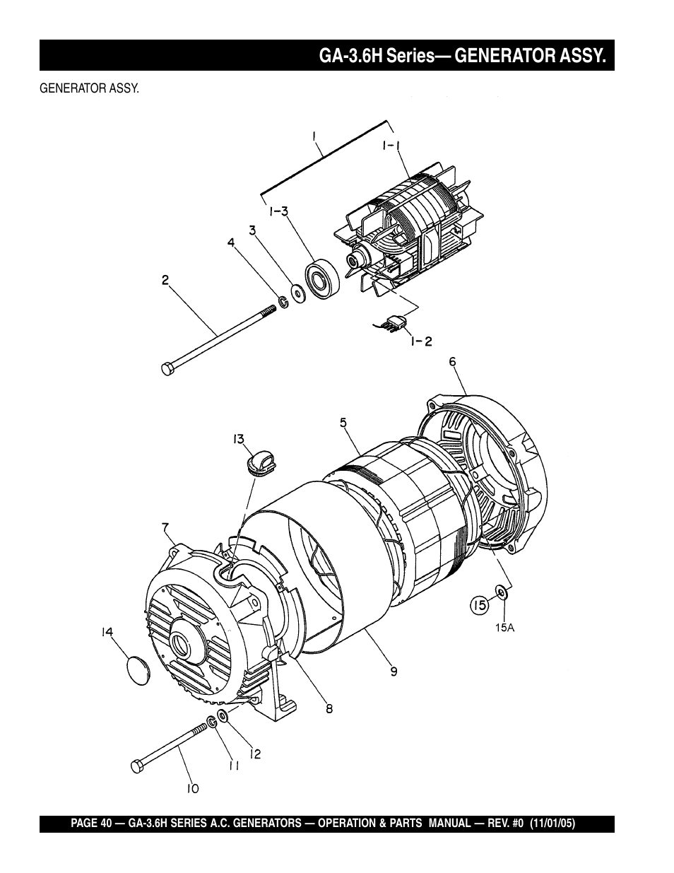 Ga-3.6h series— generator assy | Multiquip GA3.6H Series User Manual | Page 40 / 86