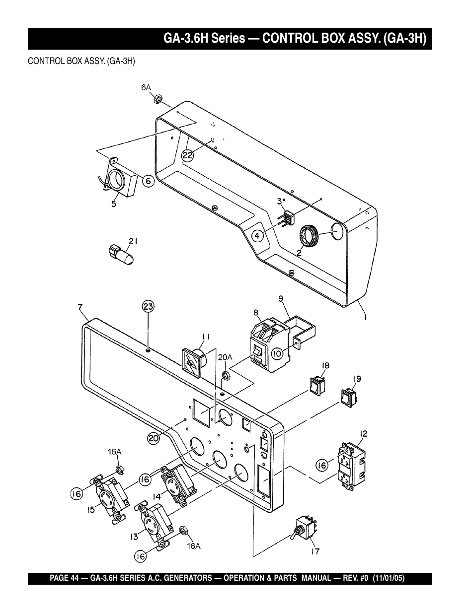 Ga-3.6h series — control box assy. (ga-3h) | Multiquip GA3.6H Series User Manual | Page 44 / 86