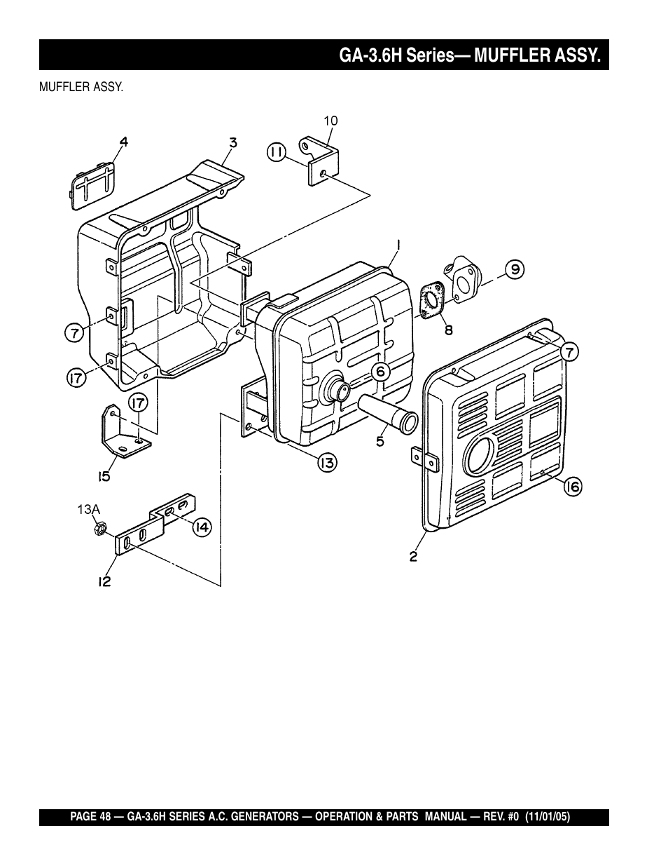 Ga-3.6h series— muffler assy | Multiquip GA3.6H Series User Manual | Page 48 / 86