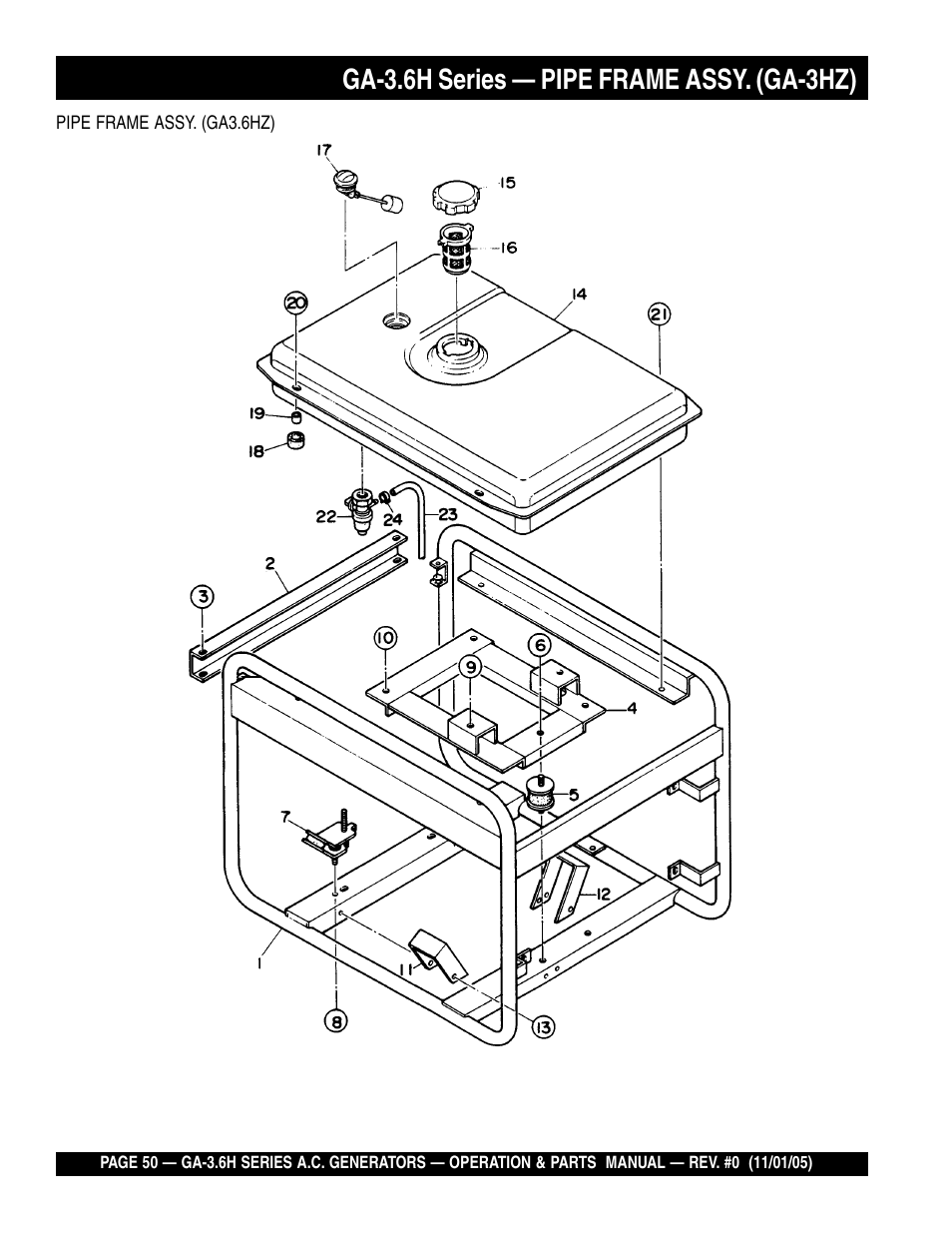 Ga-3.6h series — pipe frame assy. (ga-3hz) | Multiquip GA3.6H Series User Manual | Page 50 / 86