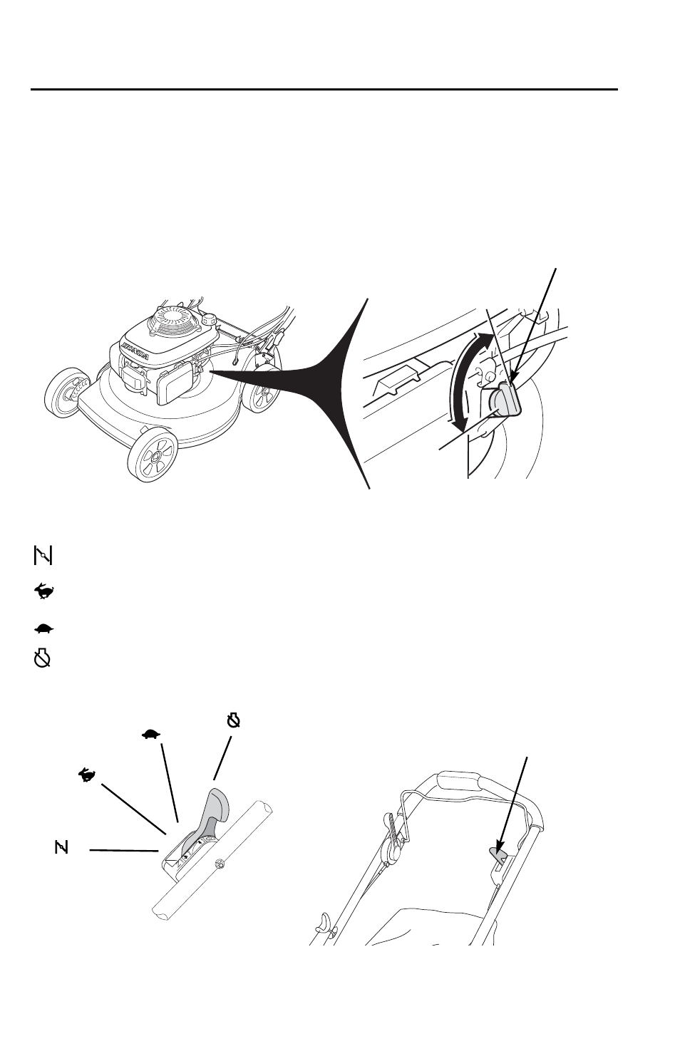 Description of controls, Fuel valve, Throttle lever | Controls & features 8, Choke for starting a cold engine, Fast for restarting a warm engine and for mowing, Slow for idling the engine, Stop for stopping the engine | HONDA HRR216VXA User Manual | Page 10 / 68