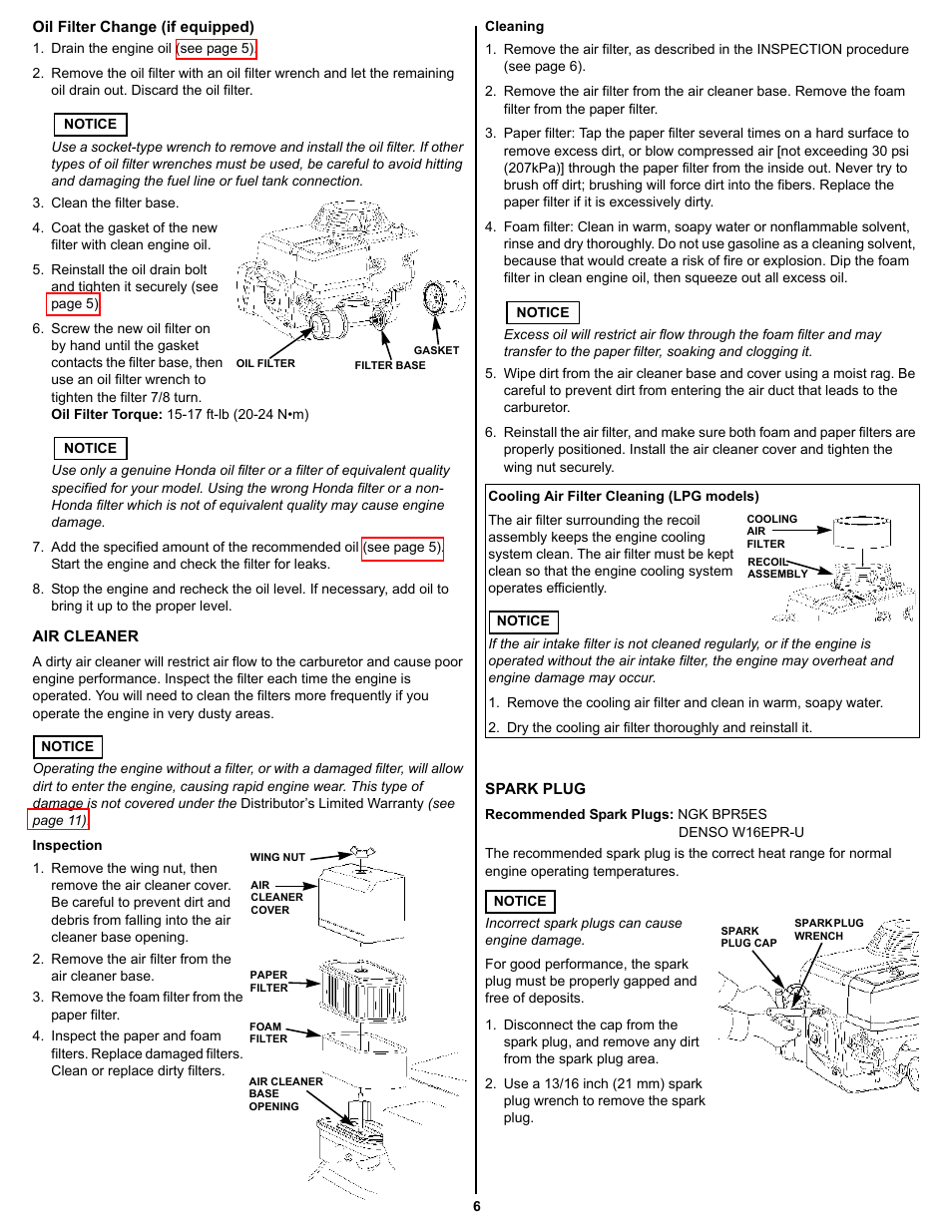Air cleaner, Spark plug | HONDA GXV390 User Manual | Page 6 / 16