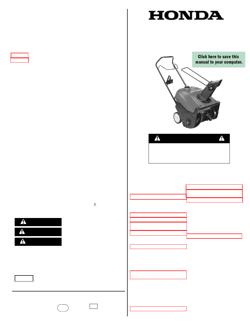 HONDA HS520A User Manual | 24 pages