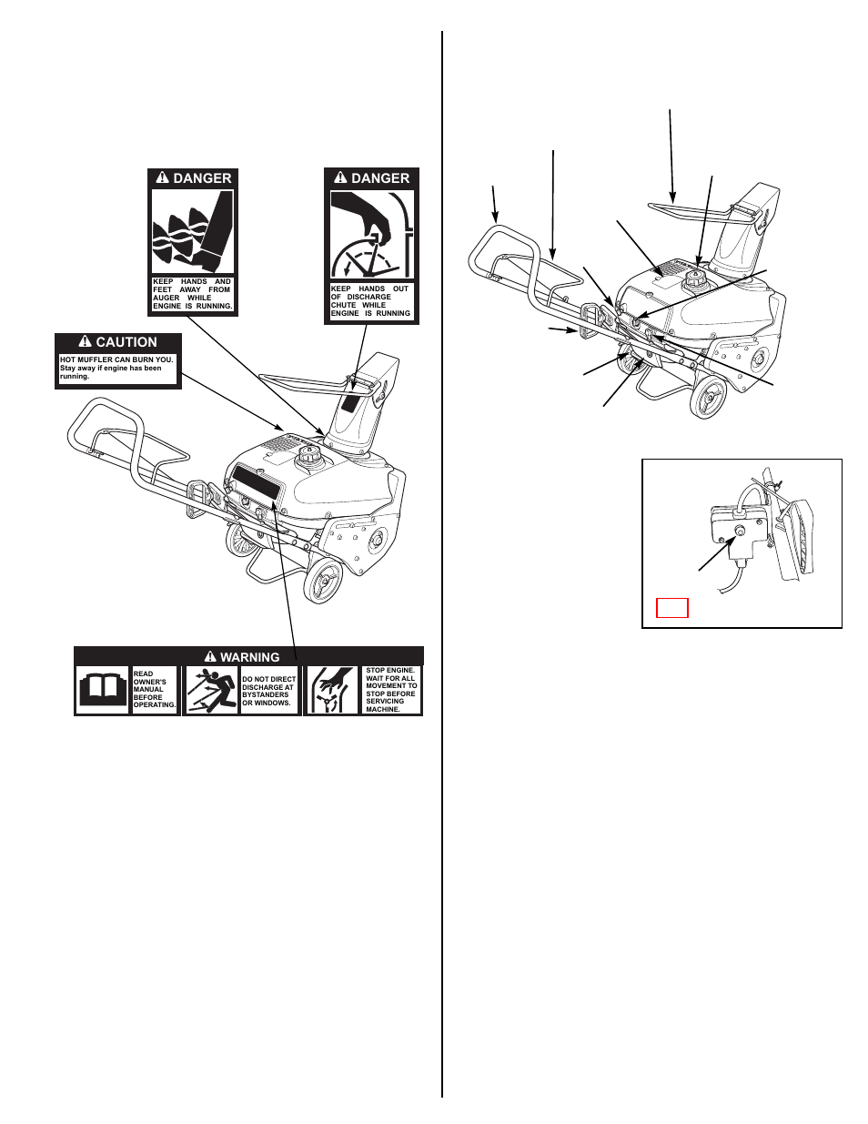 Safety label locations, Control locations, Danger | Caution | HONDA HS520A User Manual | Page 3 / 24